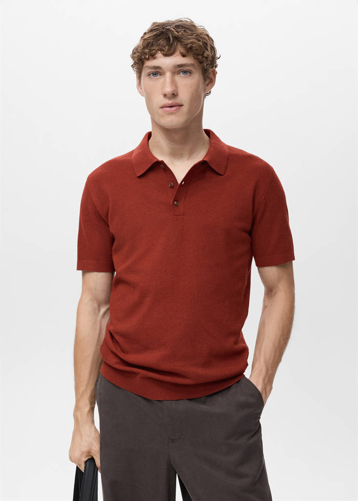 Fine-knit cotton polo shirt — Burnt Orange