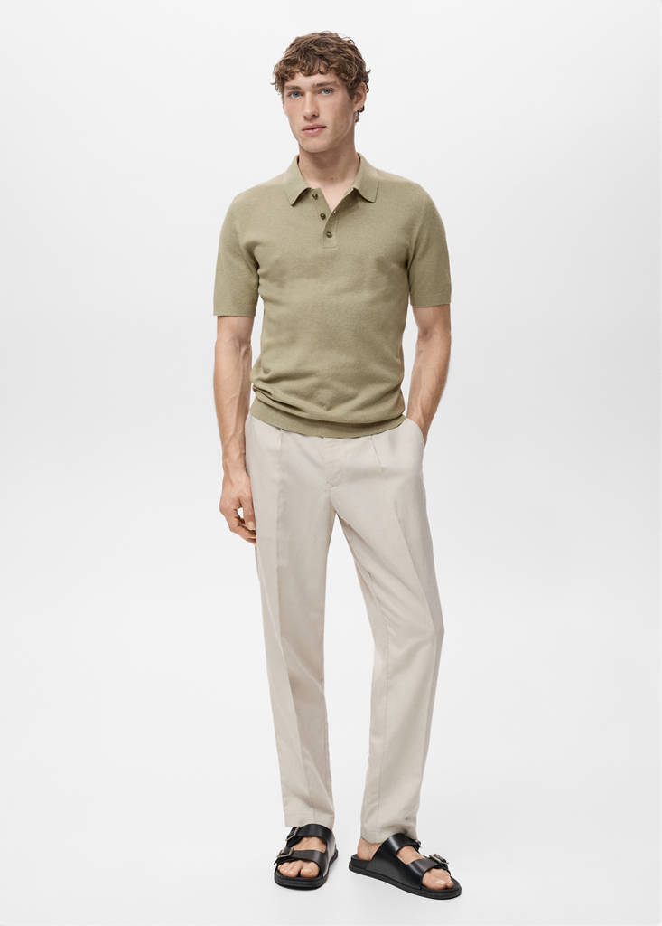 Fine-knit cotton polo shirt — Khaki