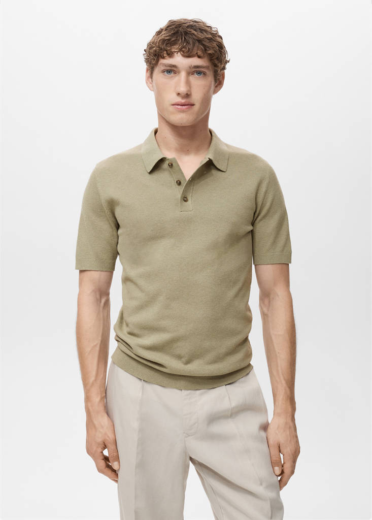 Fine-knit cotton polo shirt — Khaki