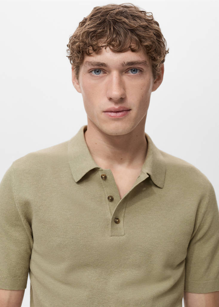 Fine-knit cotton polo shirt — Khaki