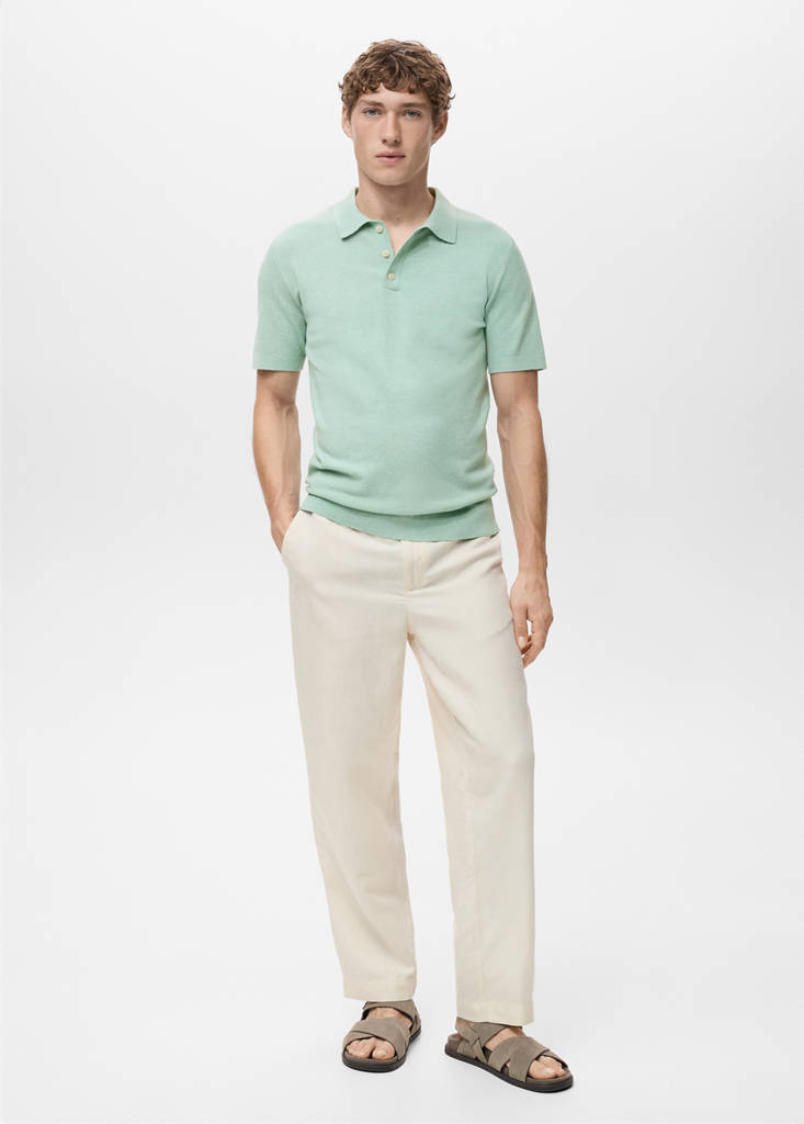 Fine-knit cotton polo shirt — Turquoise