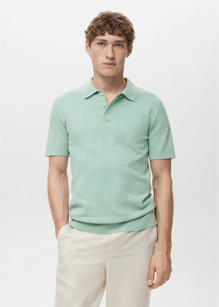 Fine-knit cotton polo shirt — Turquoise