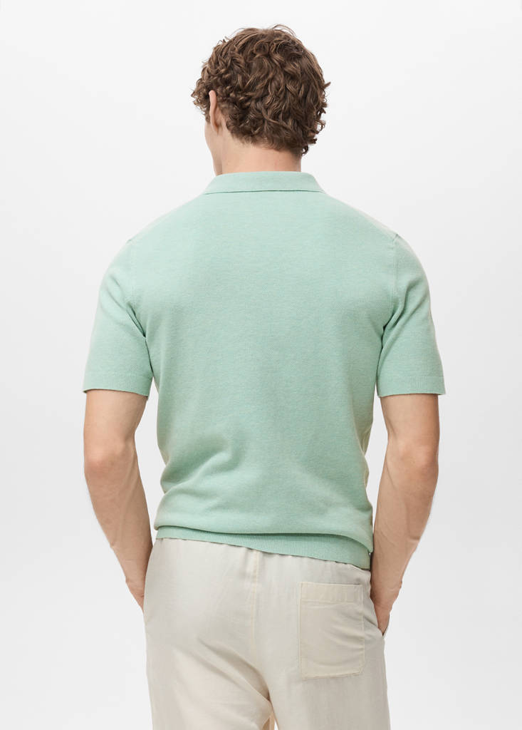Fine-knit cotton polo shirt — Turquoise