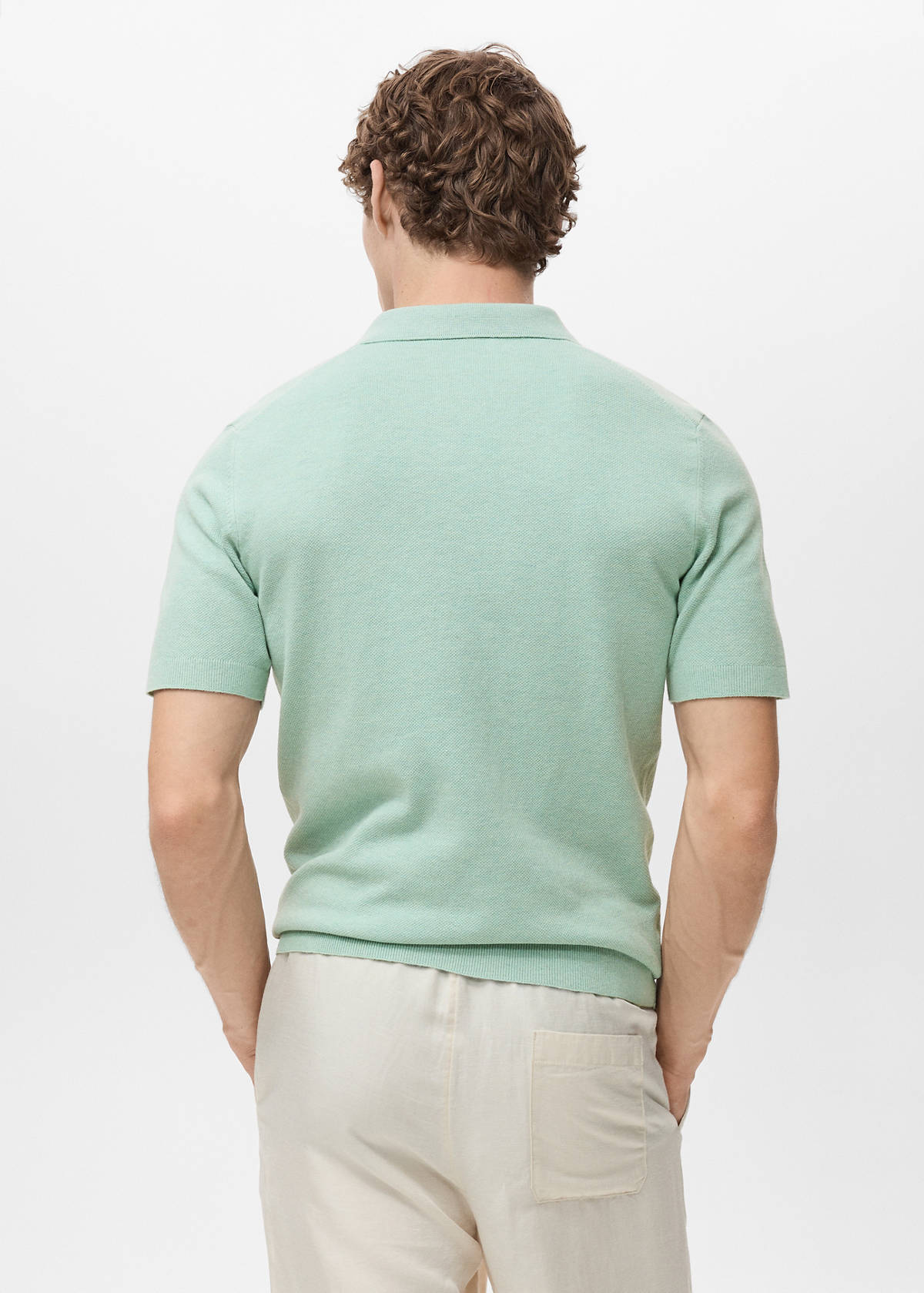 Fine-knit cotton polo shirt — Turquoise
