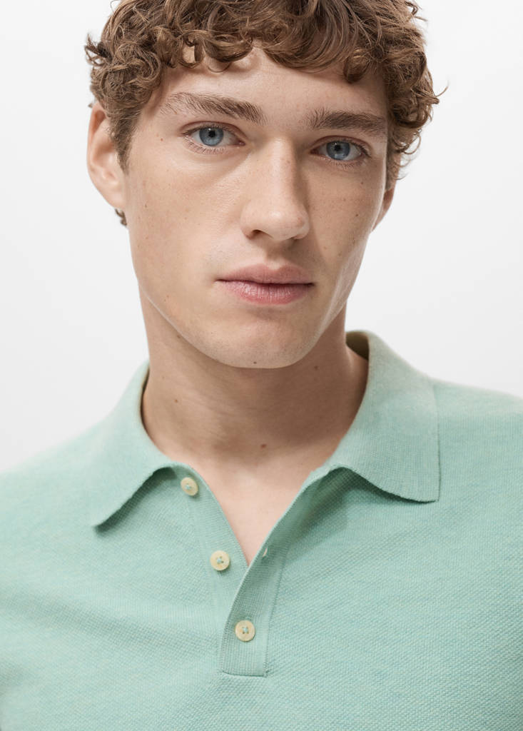 Fine-knit cotton polo shirt — Turquoise
