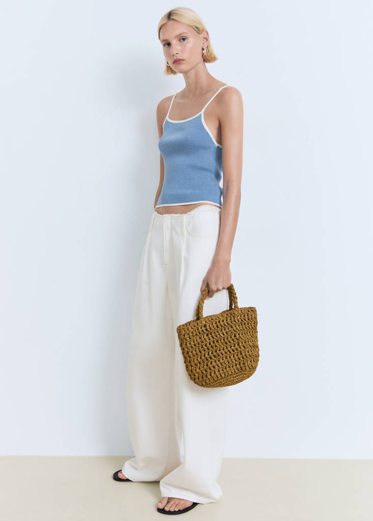 Knitted top with contrasting trim — Sky Blue