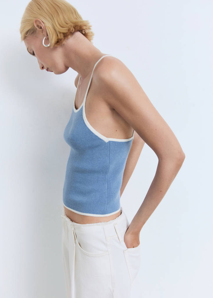 Knitted top with contrasting trim — Sky Blue