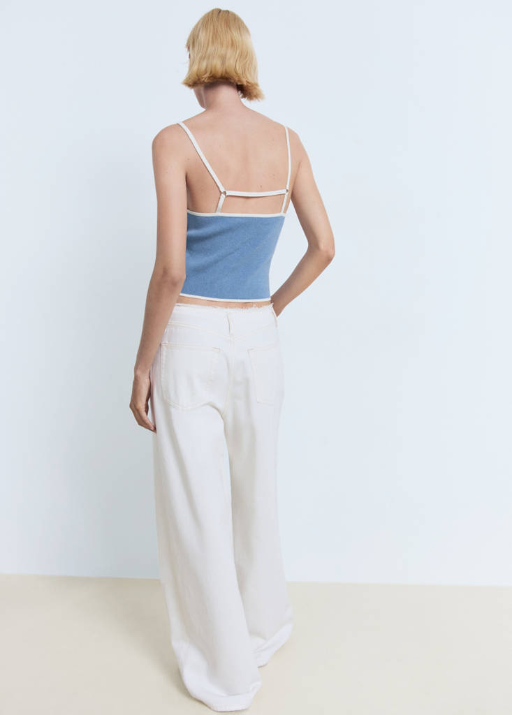 Knitted top with contrasting trim — Sky Blue