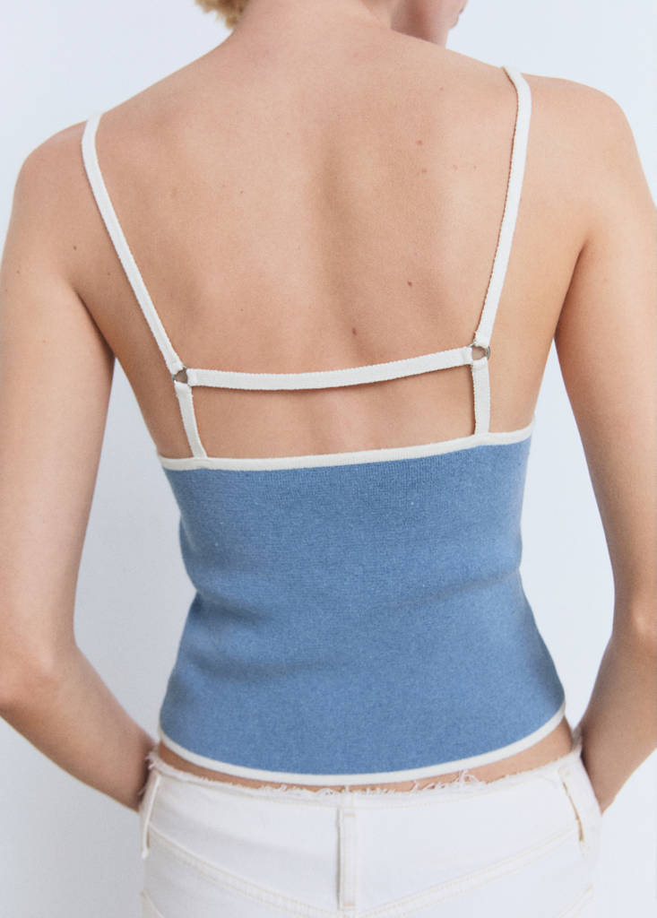 Knitted top with contrasting trim — Sky Blue