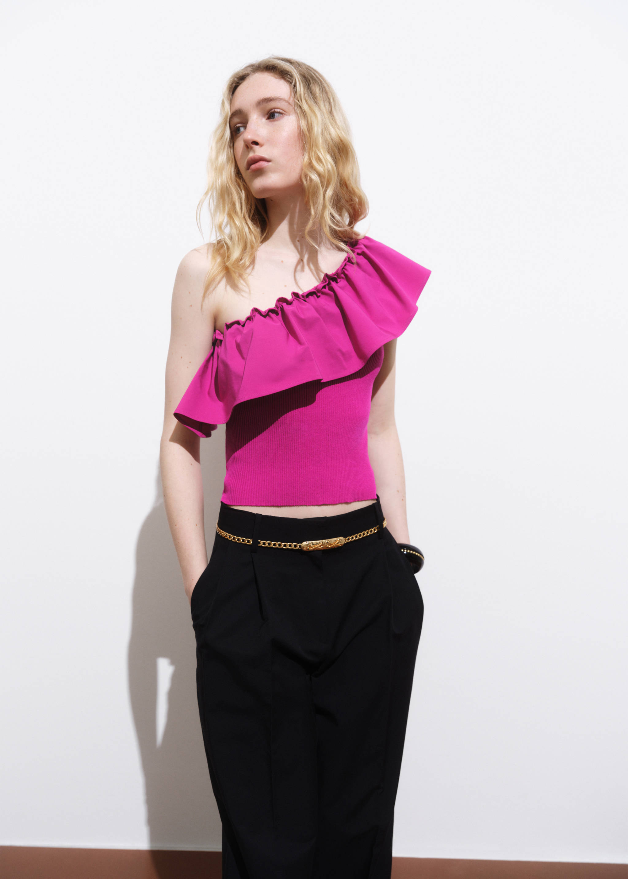 Asymmetrical top in combined fabric - Medium plane