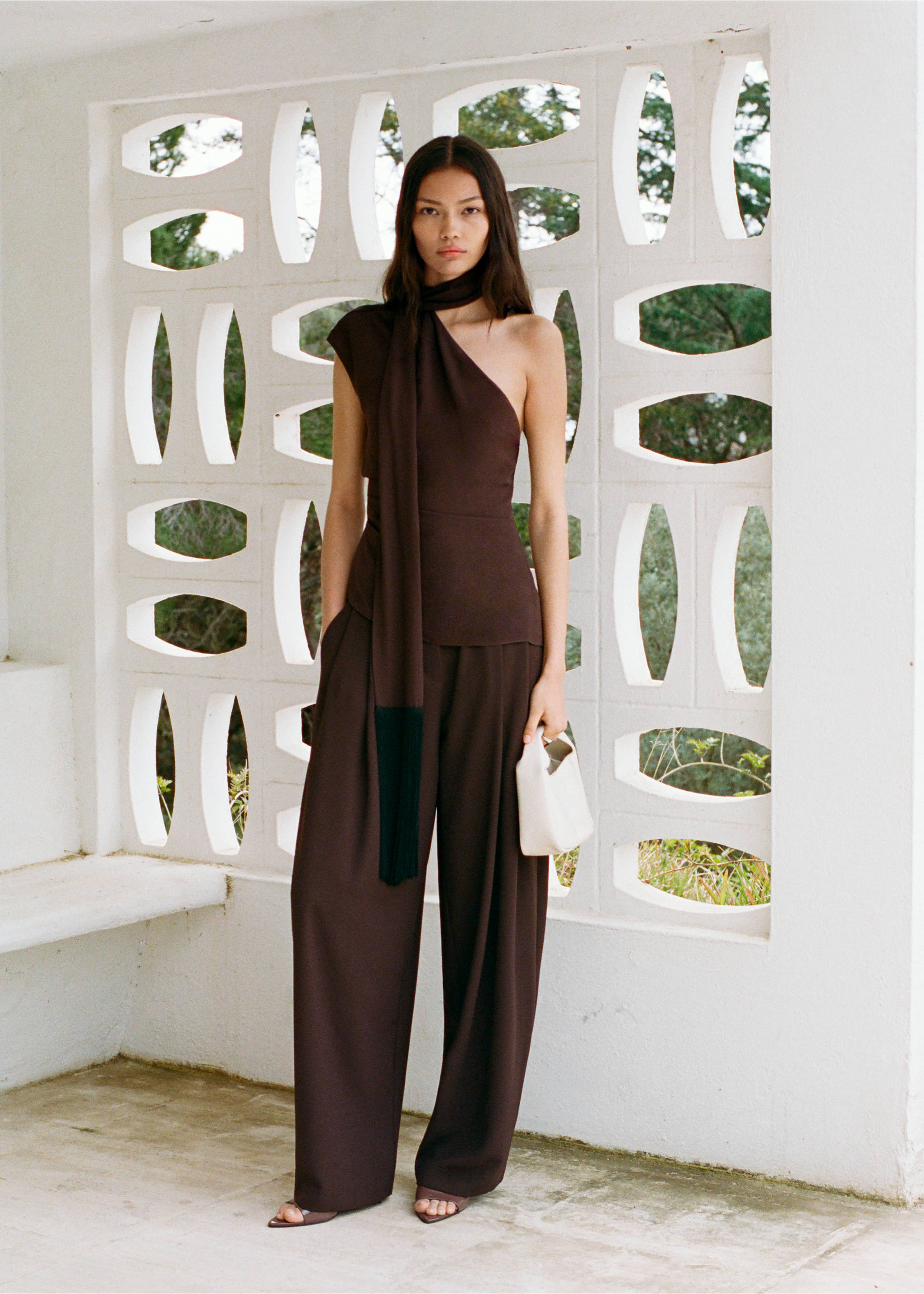 Pleat detail trousers - Details of the article 6, Chocolate. Ref: 17031266-00.