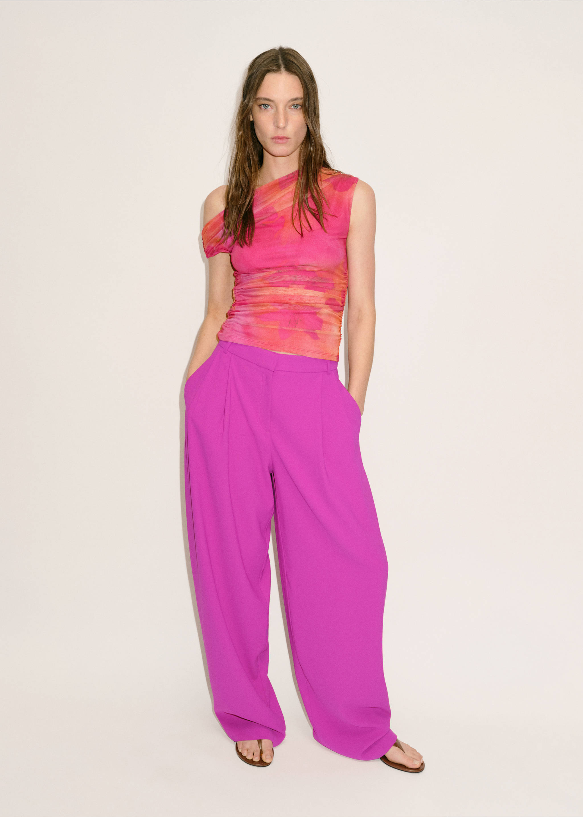 Pleat detail trousers - General plane, Fuchsia. Ref: 17031266-00.