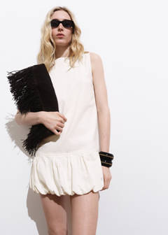 Denim dress with puffed hem — White 1
