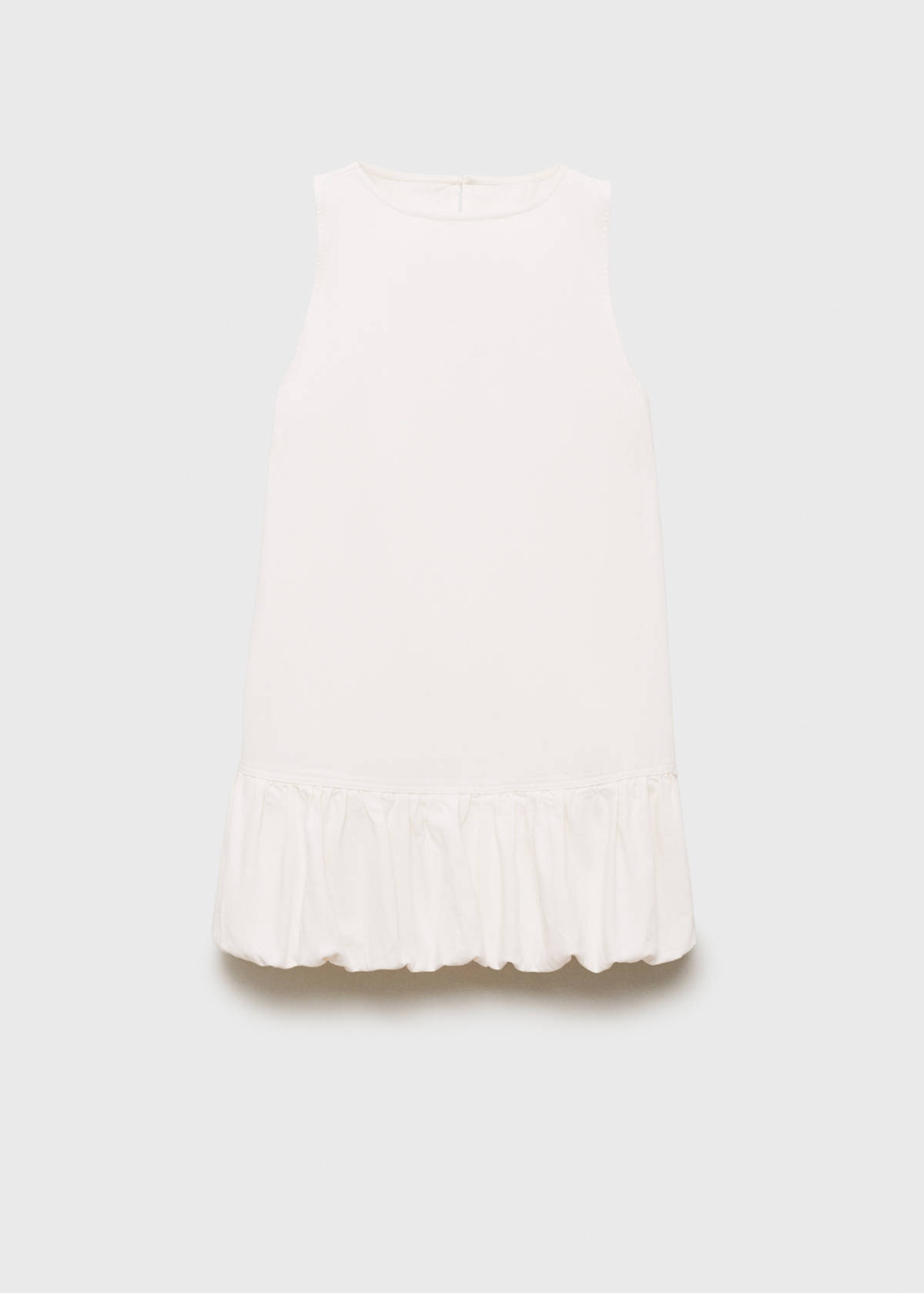 Denim dress with puffed hem — White