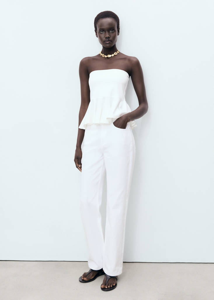 Strapless peplum top — White