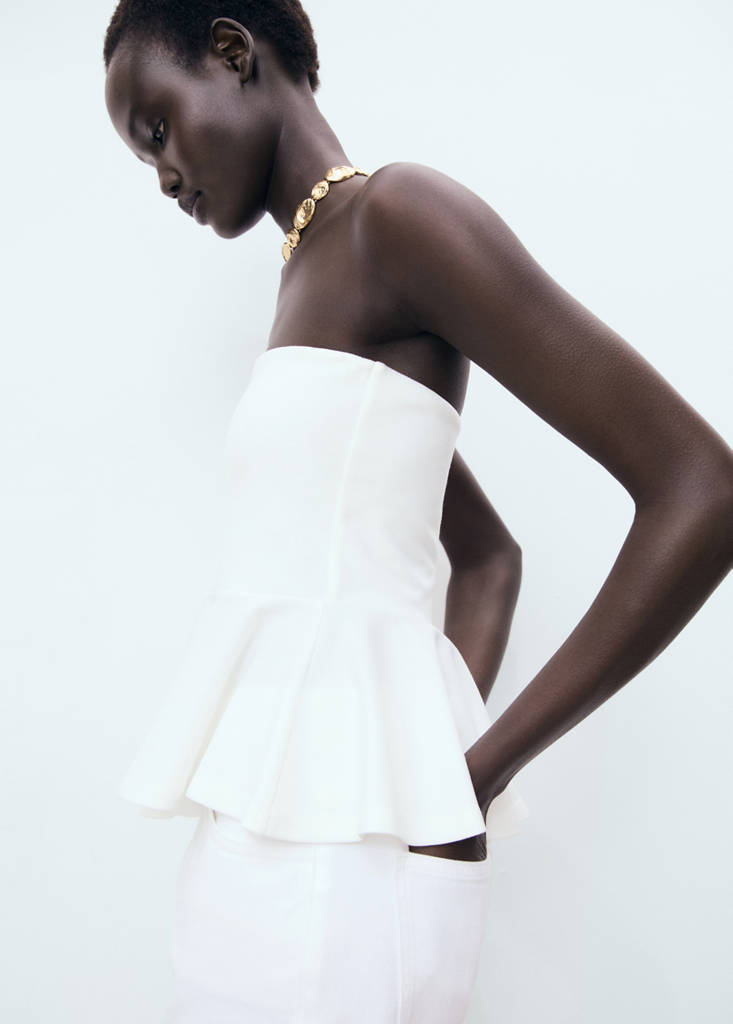 Strapless peplum top — White