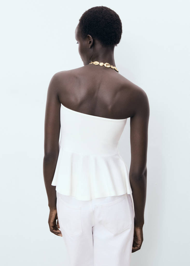 Strapless peplum top — White