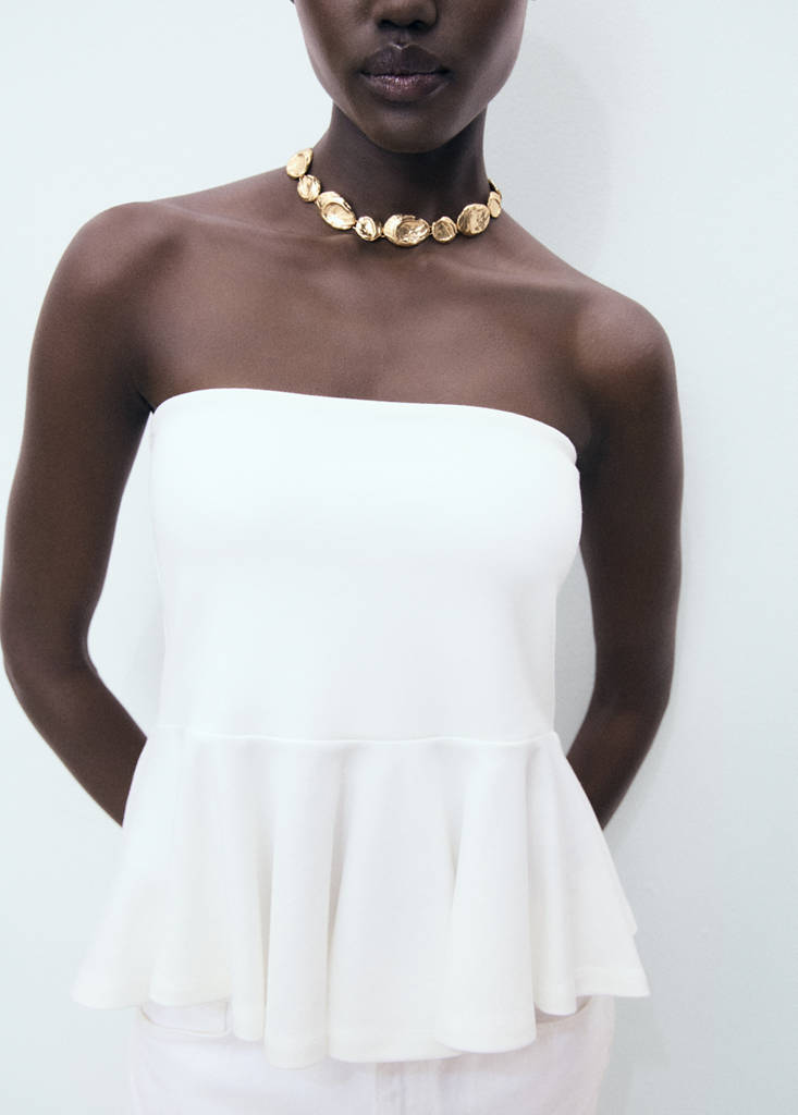 Strapless peplum top — White
