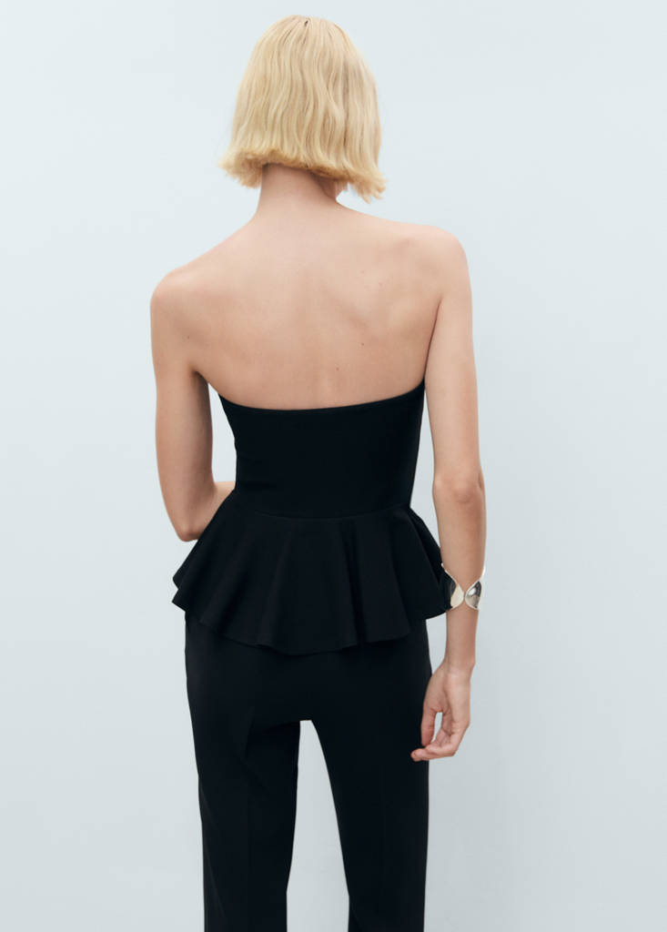 Strapless peplum top — Black