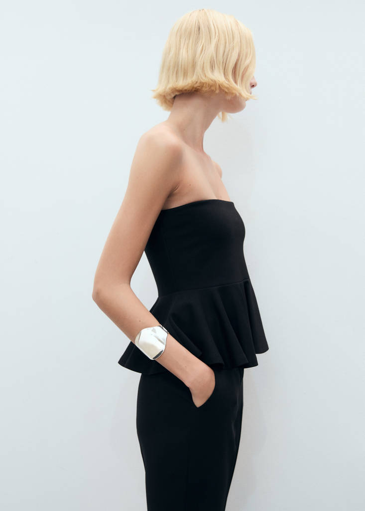 Strapless peplum top — Black
