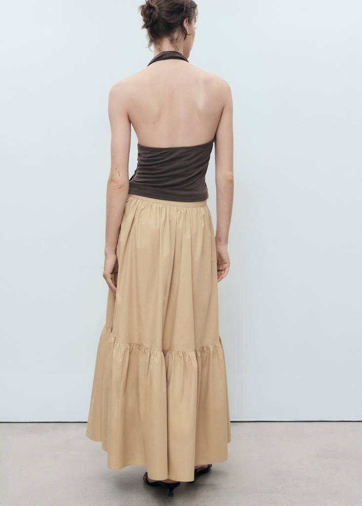 Long cotton A-line skirt — Beige