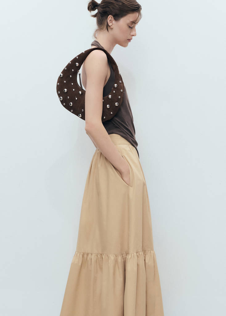 Long cotton A-line skirt — Beige
