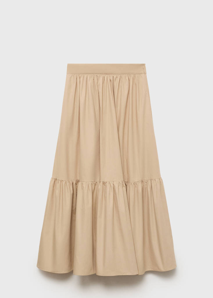 Long cotton A-line skirt — Beige