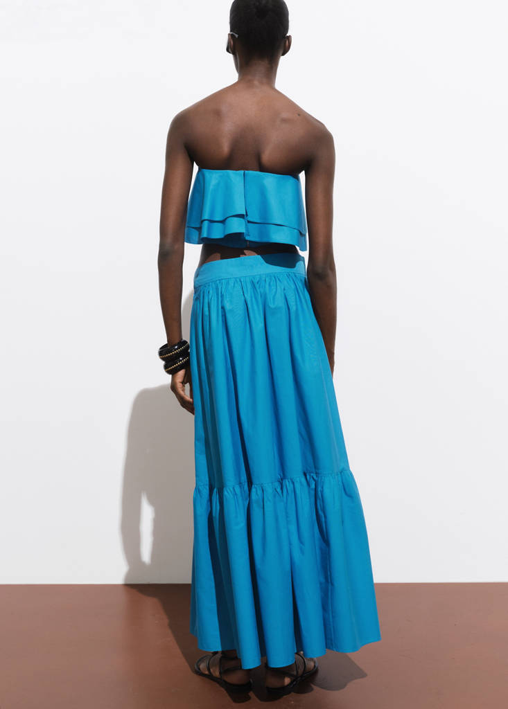 Long cotton A-line skirt — Blue
