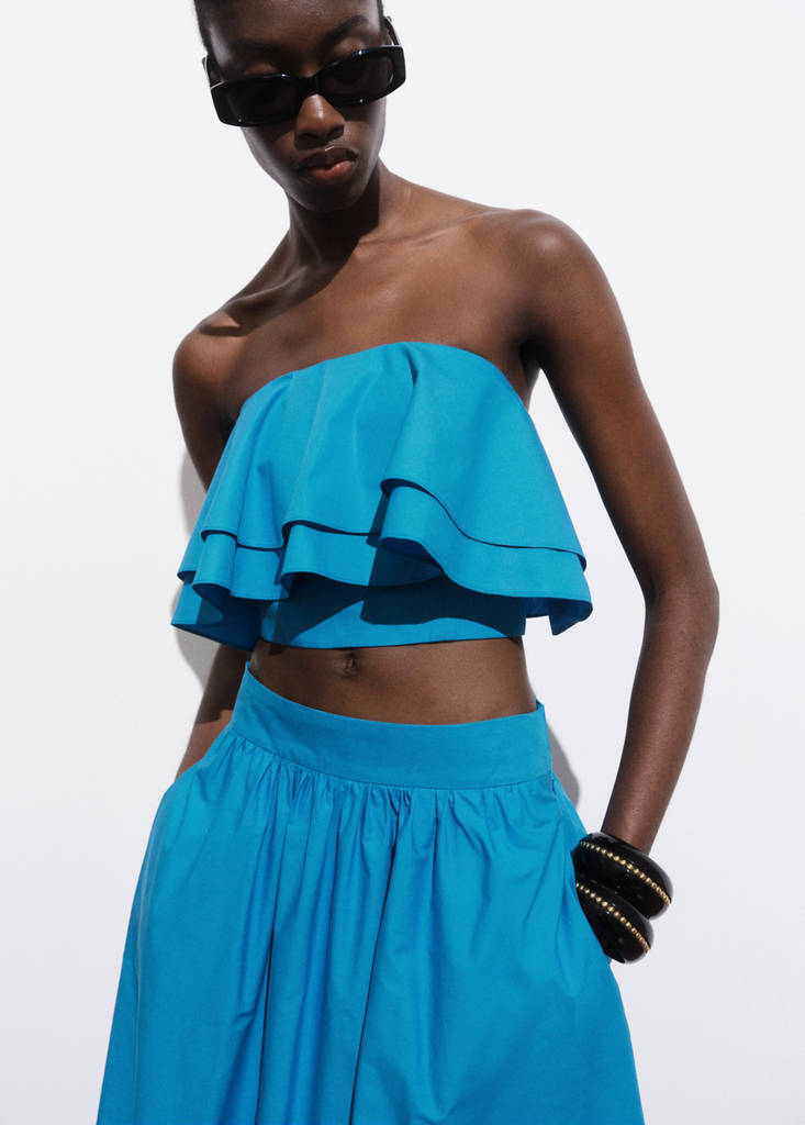 Long cotton A-line skirt — Blue