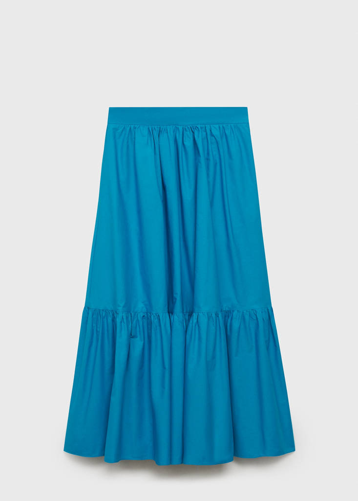 Long cotton A-line skirt — Blue