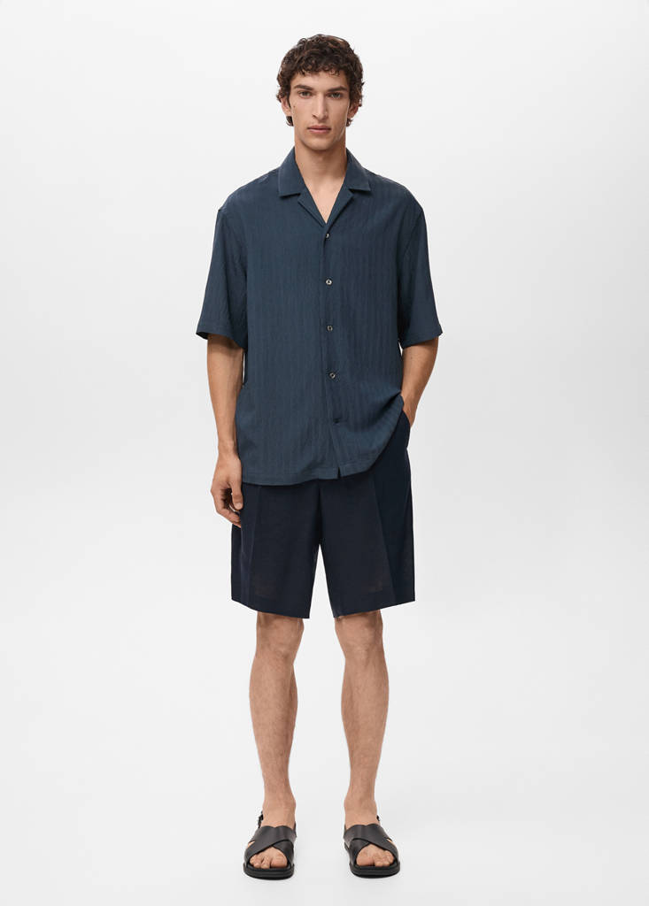 Striped embroidered shirt — Navy