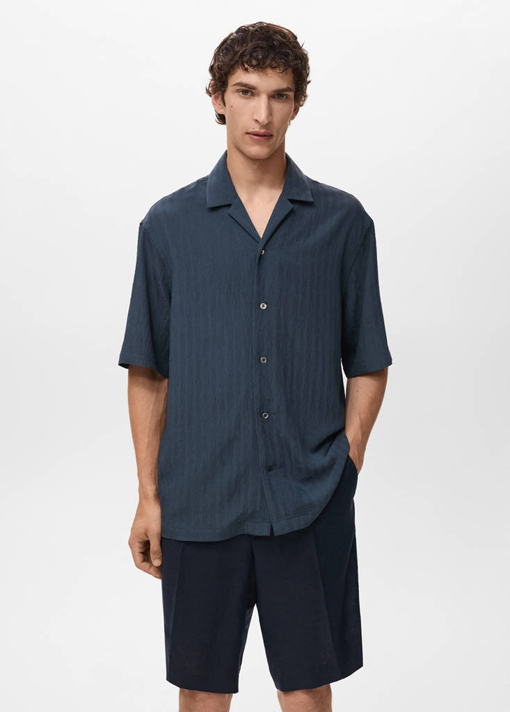 Striped embroidered shirt — Navy