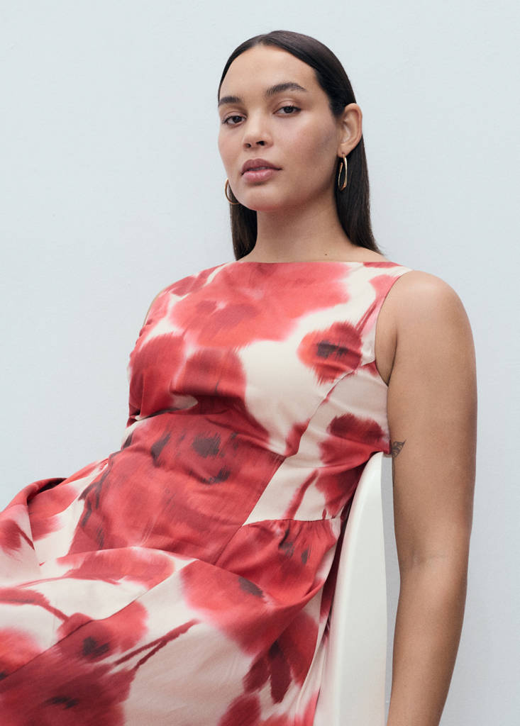 Floral-print flared dress — Ecru