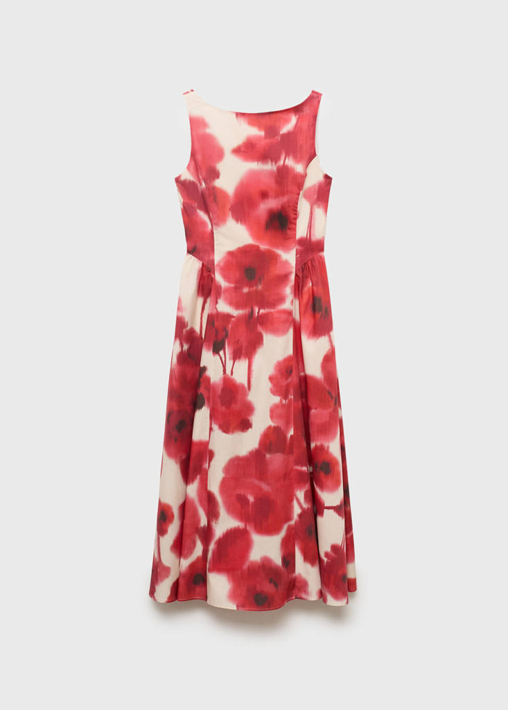 Floral-print flared dress — Ecru