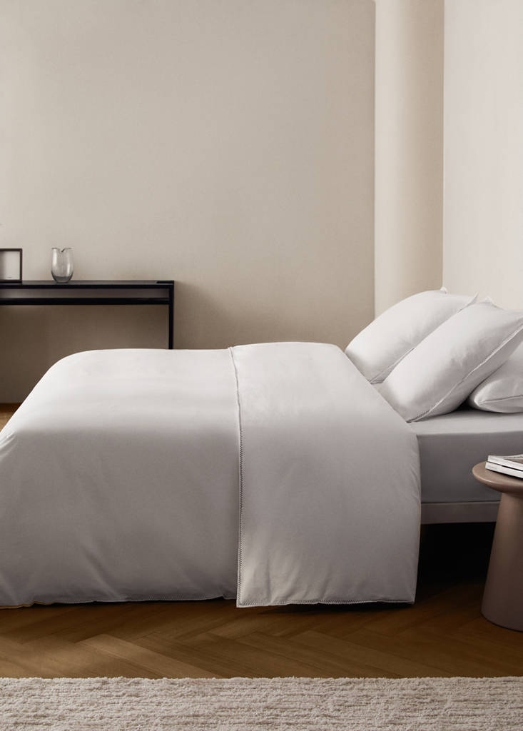 Washed percale cotton duvet cover with zigzag stitching for 90 cm bed — Off White