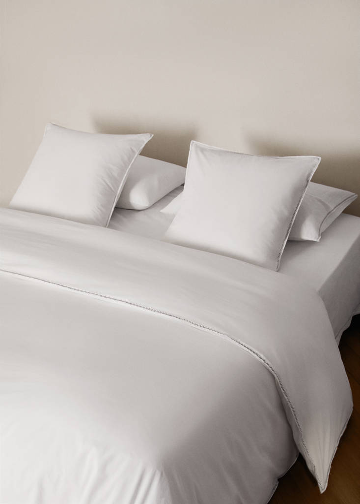 Washed percale cotton duvet cover with zigzag stitching for 90 cm bed — Off White