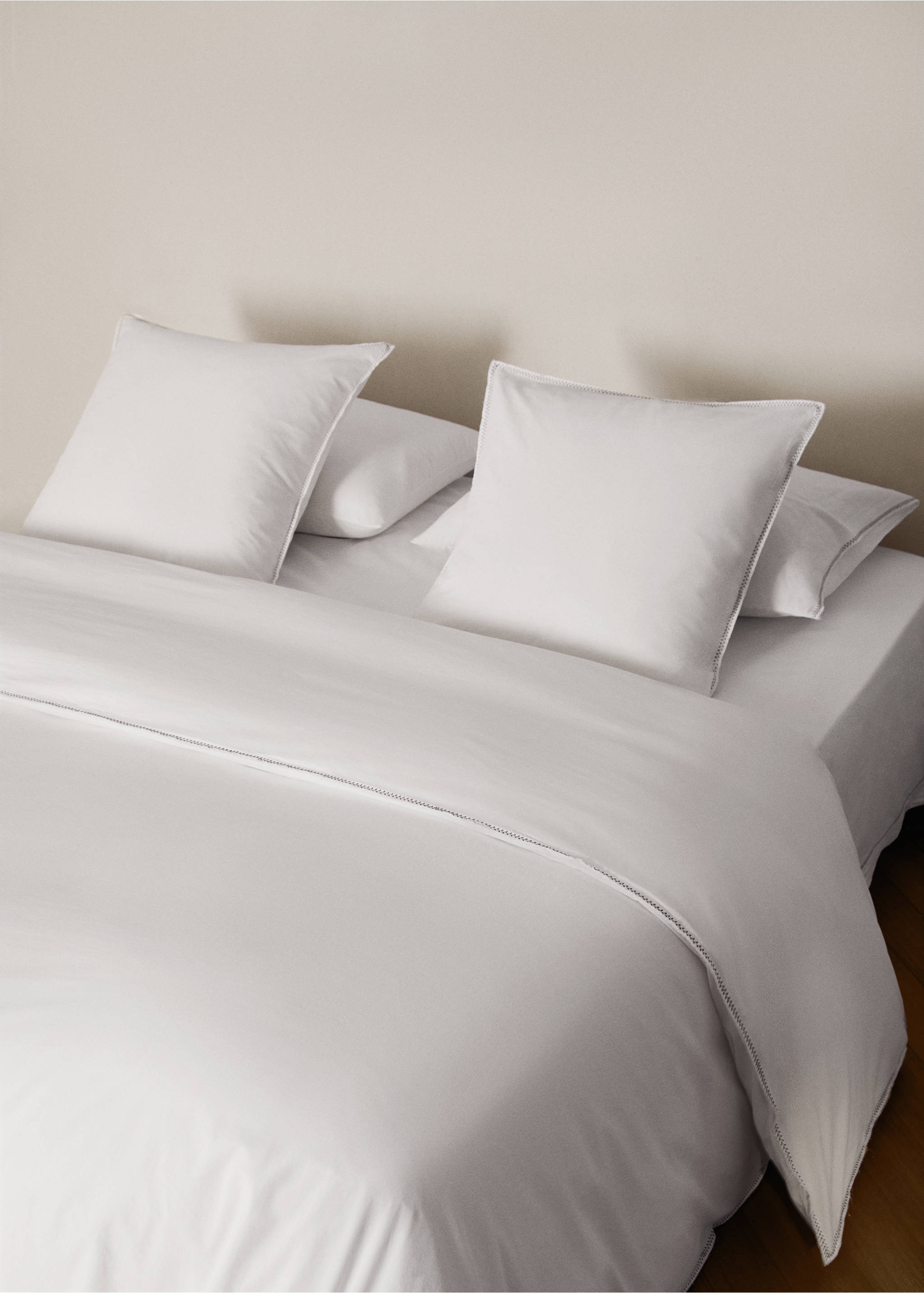 Housse de couette percale de coton lavé surpiqûre zigzag lit 90 cm - Détail de l'article 7, Blanc cassé. Ref: 17031525-00.