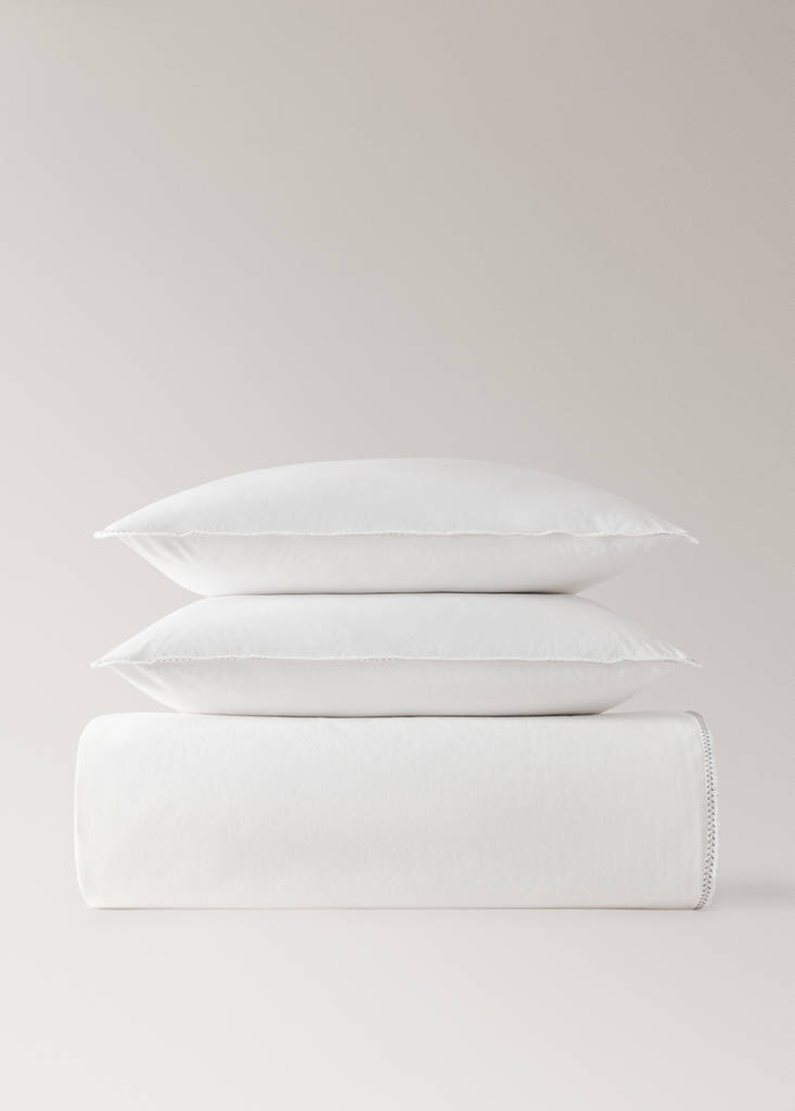 Washed percale cotton duvet cover with zigzag stitching for 90 cm bed — Off White