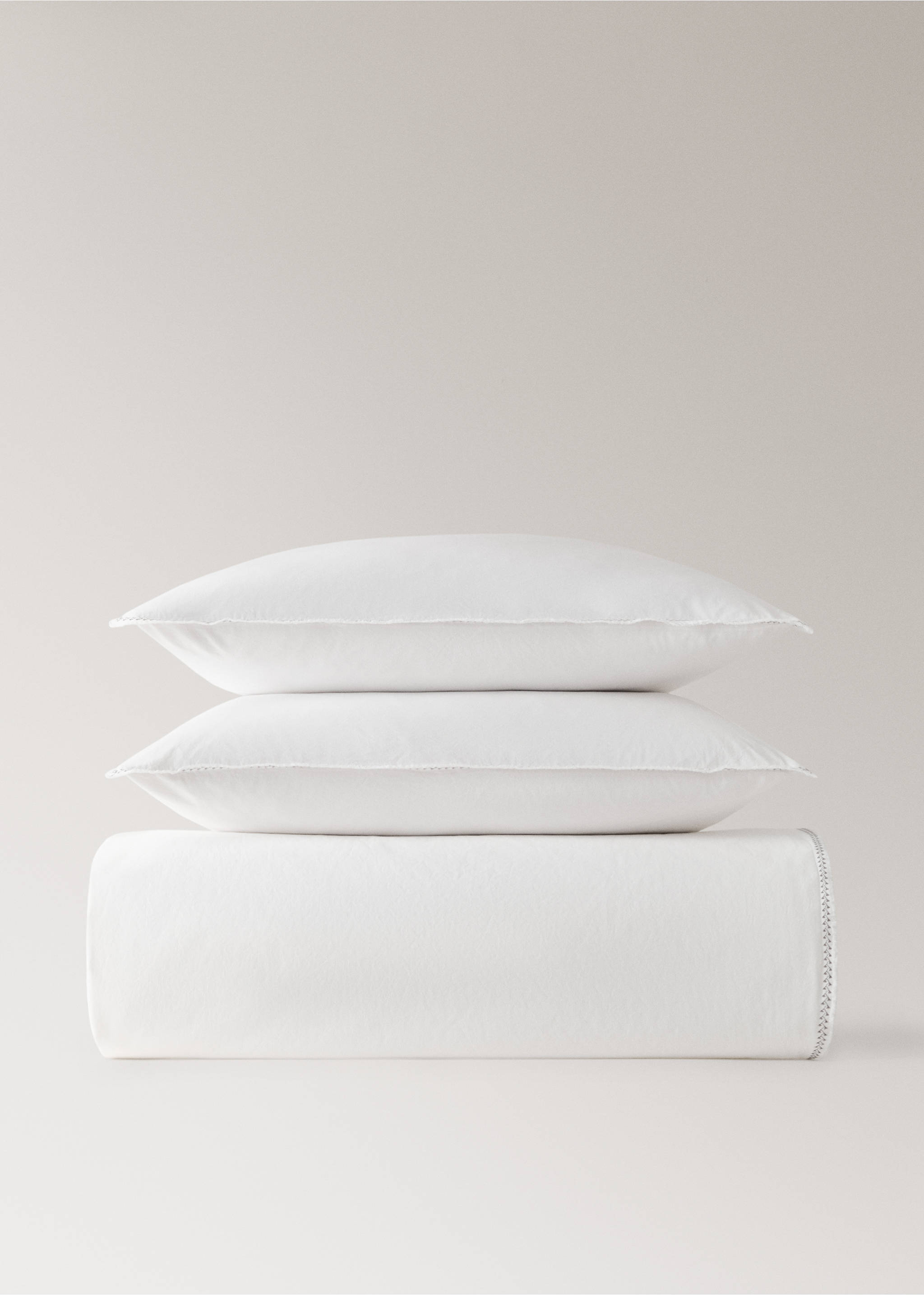 Washed percale cotton duvet cover with zigzag stitching for 180/200 cm bed - Article without model, Off White. Ref: 17031528-00.
