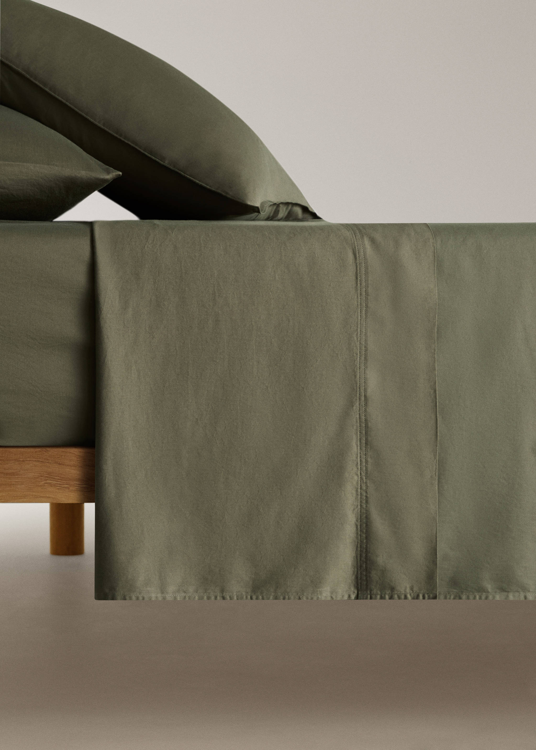 Bovenlaken van gewassen satijnkatoen met dubbele stiksels, bed  150/160 cm - Artikel zonder model