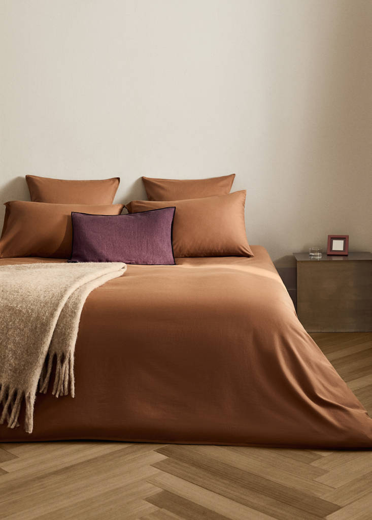 MANGO HOME - Drap plat coton satin lavé double surpiqûre lit 180/200 cm orange brûlé - Lit 180/200 cm