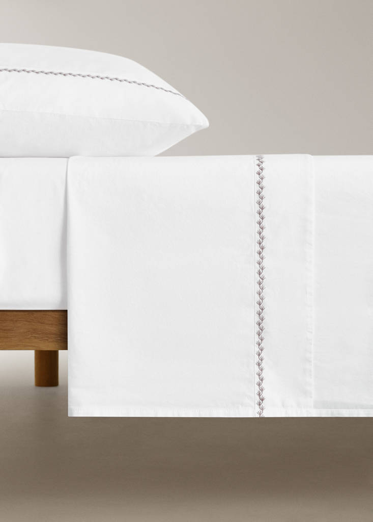 Percale cotton children's top sheet with embroidered detail for 90 cm bed — White