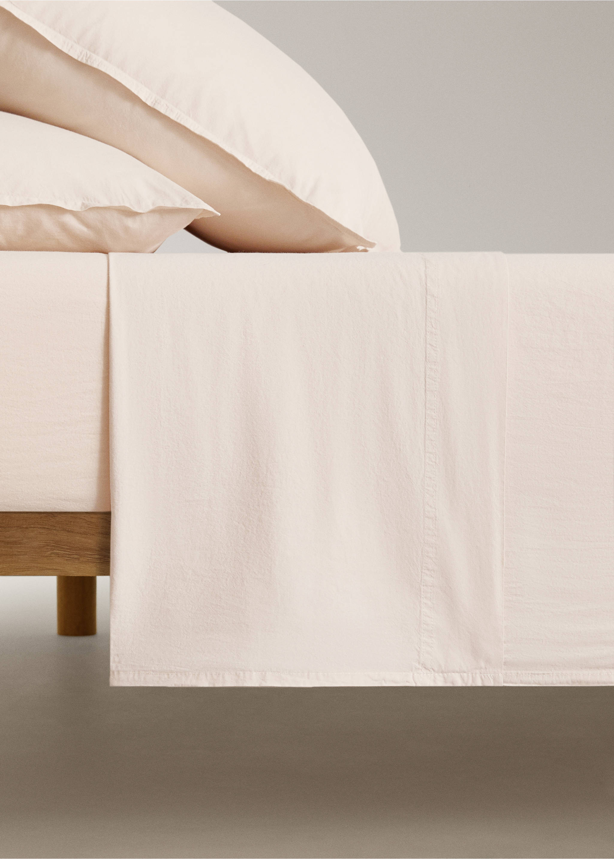 Children's washed cotton double-stitched top sheet for 90 cm bed - Article without model, Ecru. Ref: 17031603-00.