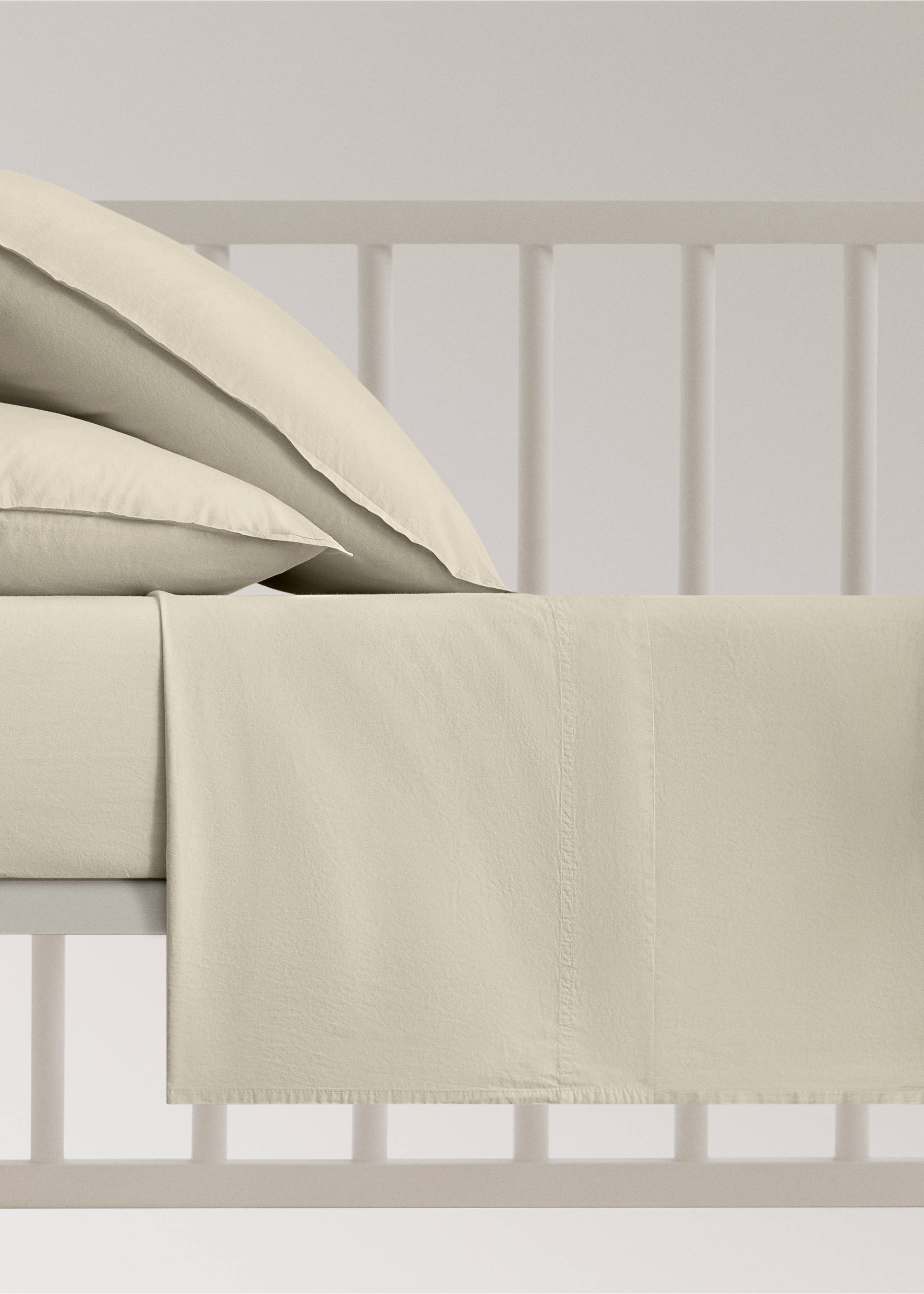Children's washed cotton double-stitched top sheet for 90 cm bed - Article without model, Pastel Green. Ref: 17031603-00.