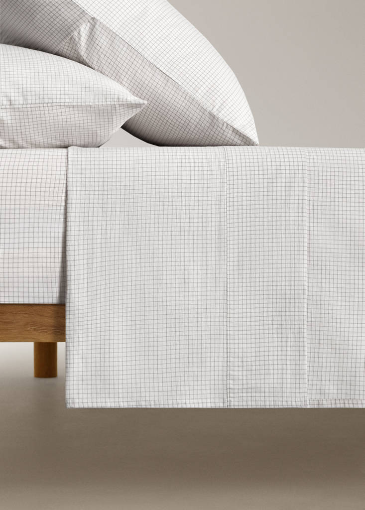 Percale cotton children's mini-check top sheet — Ecru