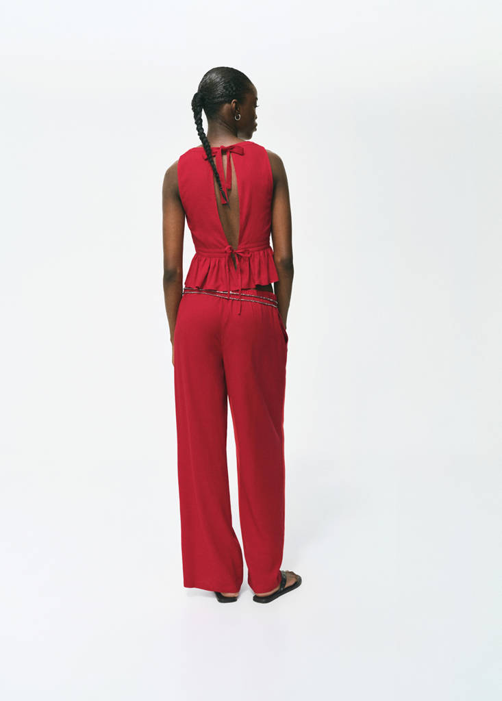 Linen trousers with elastic waistband — Red
