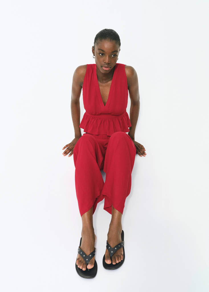 Linen trousers with elastic waistband — Red