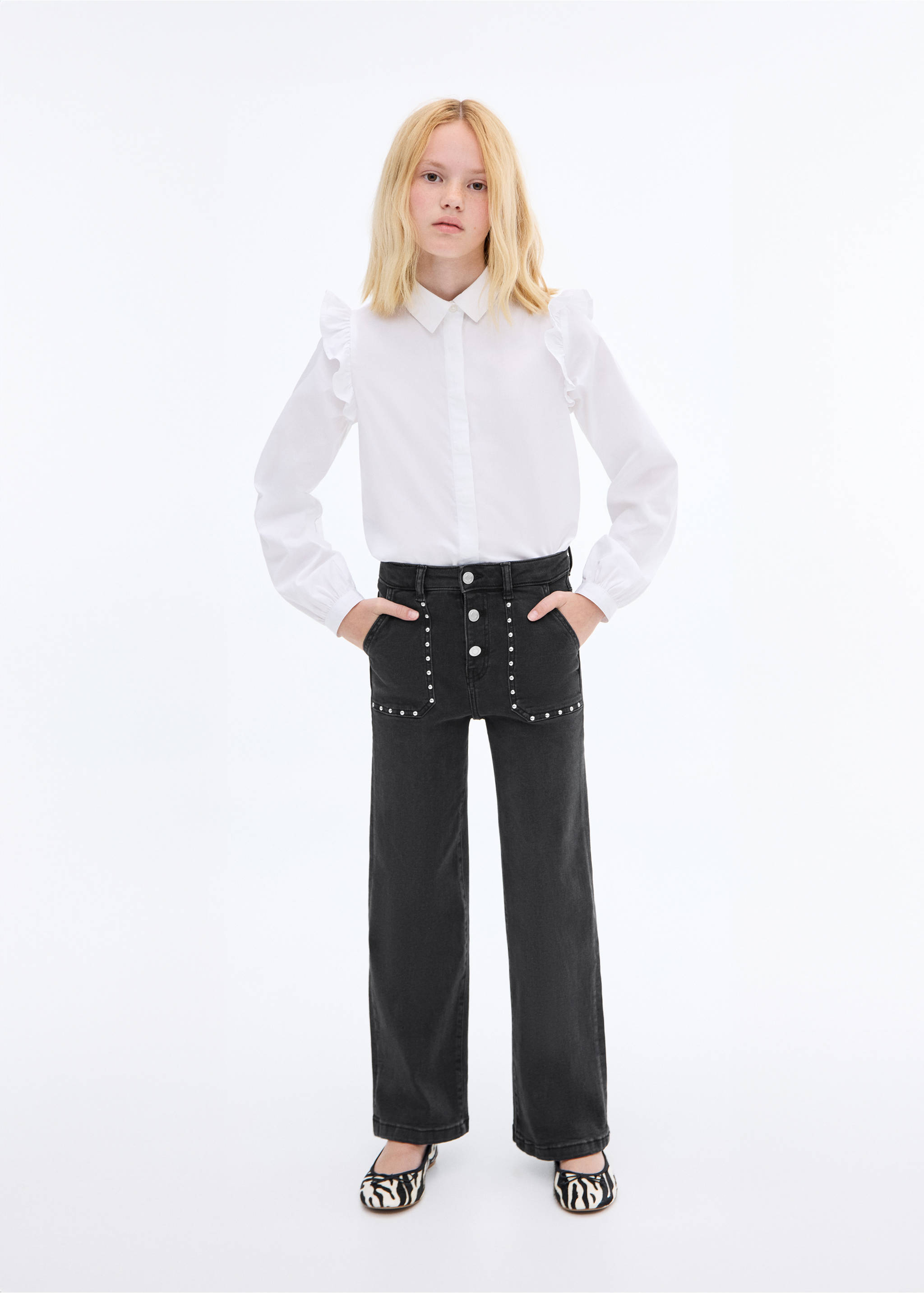 Jeans straight tachuelas - Plano general, Denim negro. Ref: 17032537-00.