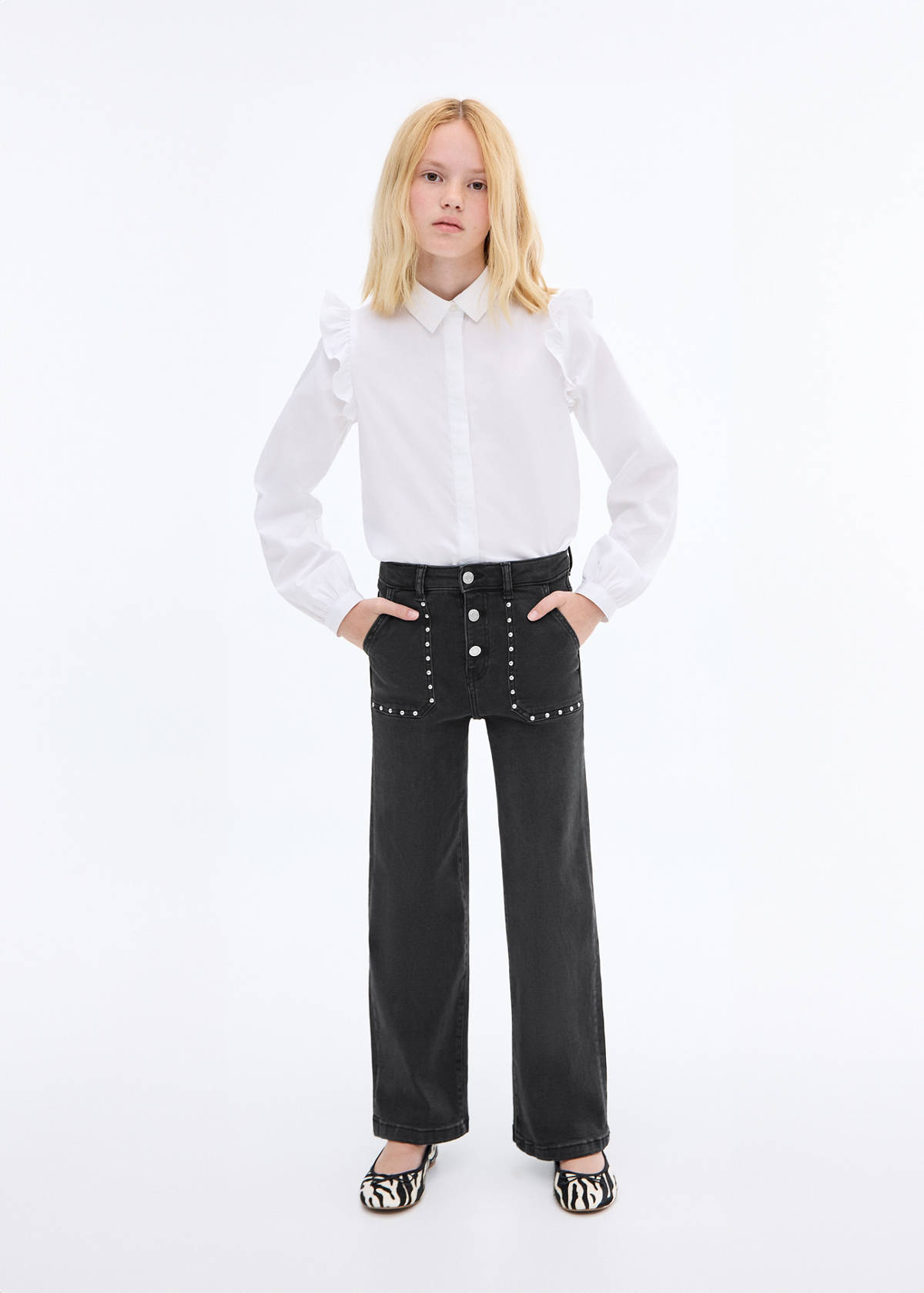 Straight-fit jeans with studs — Black denim
