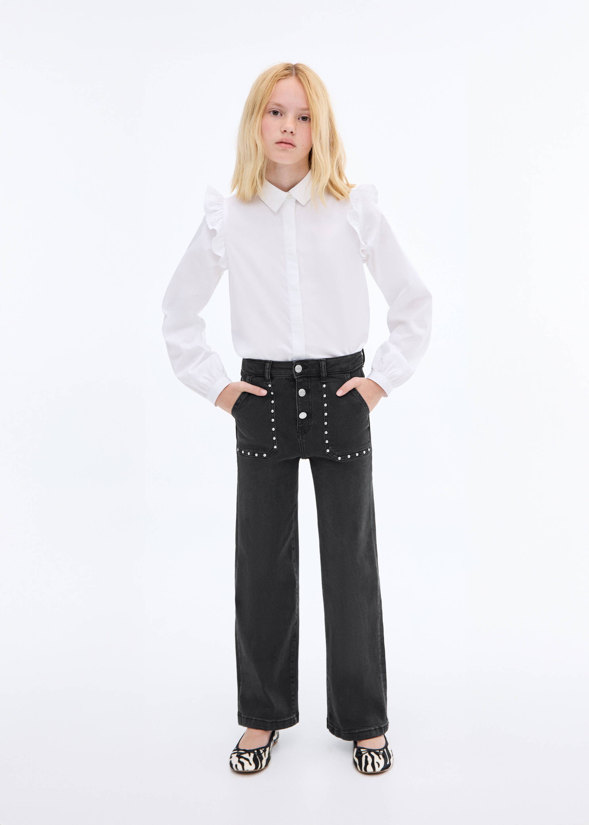 铆钉直筒牛仔裤 - null